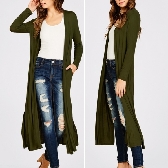 OLIVE DUSTER/ CARDIGAN - Picture 2 of 7